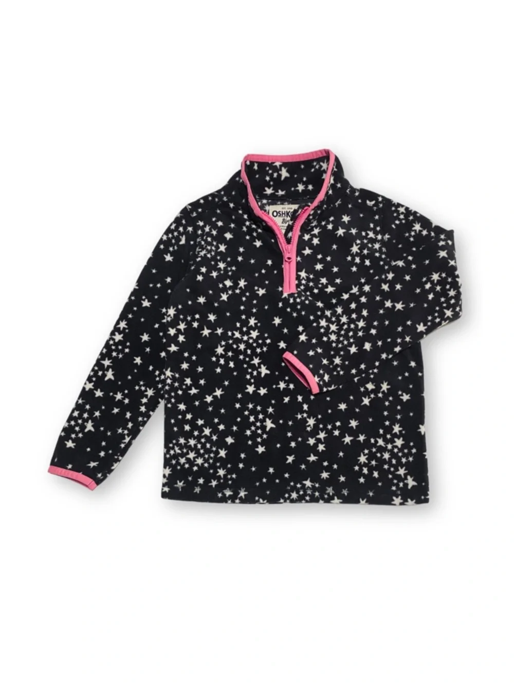 OshKosh B'gosh Girls Size 6 Gray and Pink Star Long Sleeve Quarter Zip Pullover